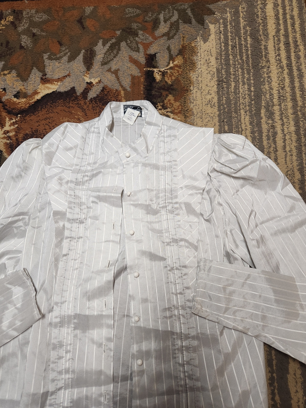 Pinstripe Ruffle-Front Blouse - Picture 2 of 8